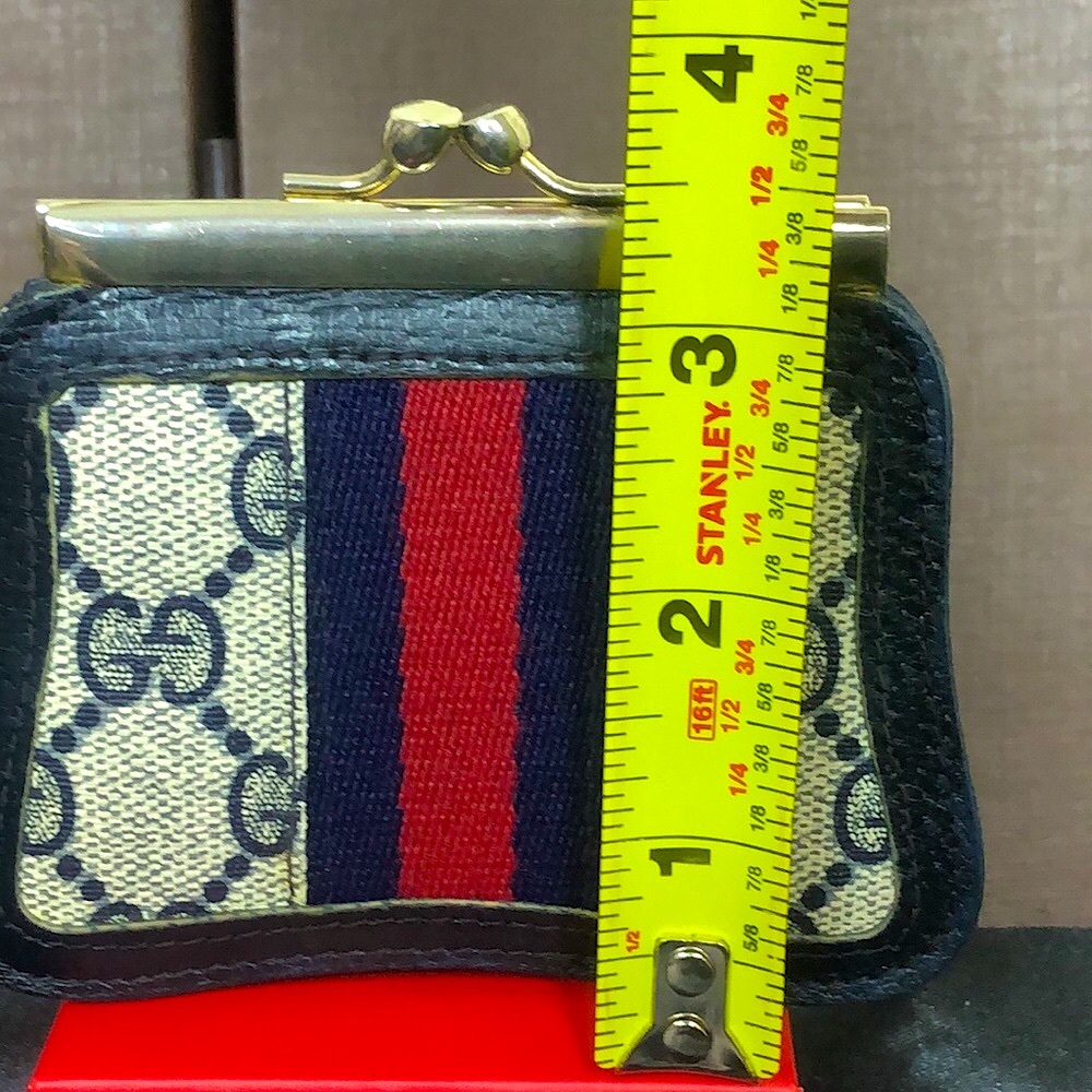GUCCI GG Supreme Ophidia Sherry Line Kiss Lock Navy Blue Coin Purse - Picture 10 of 15